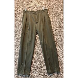 Mens St. John's Bay Worry Free Pants 33x30.5 Classic Fit Dark Green Khaki Cotton